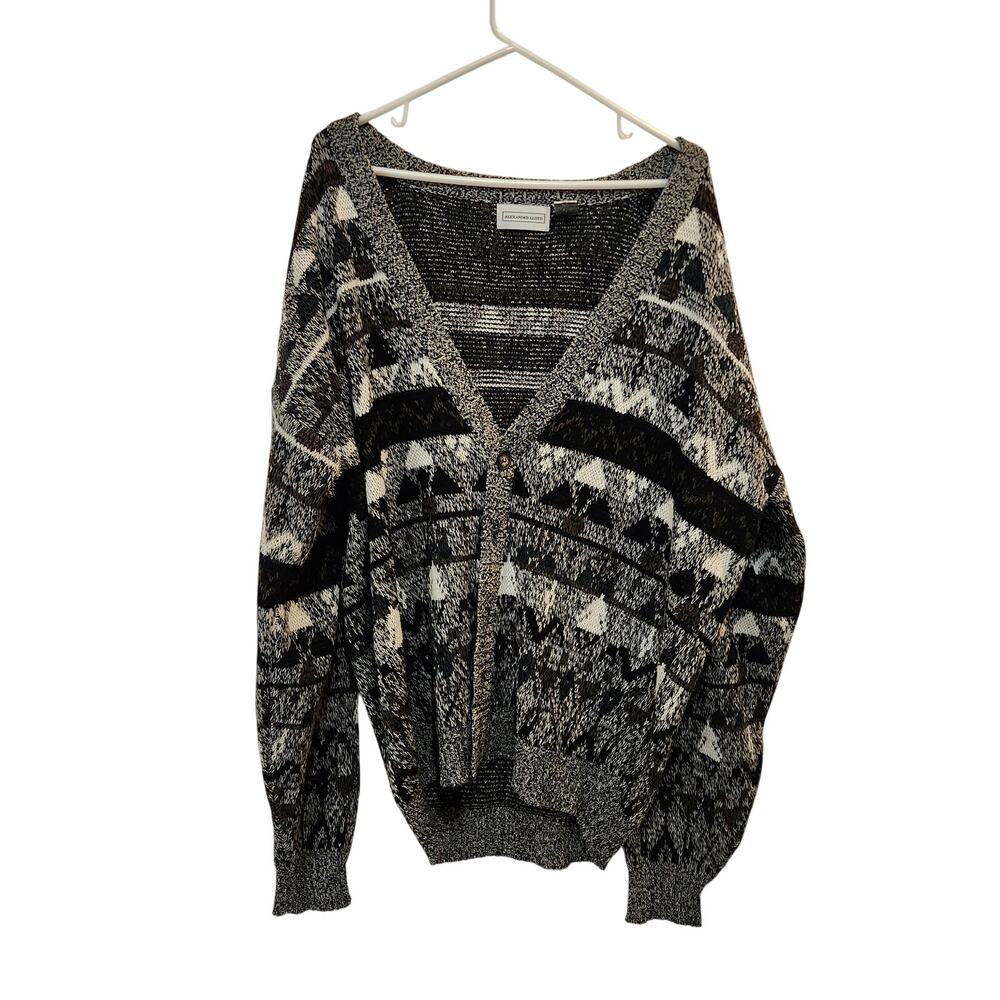 Alexander Lloyd Gray Black Button Front V-Neck Knit Cardigan Sweater Size XL